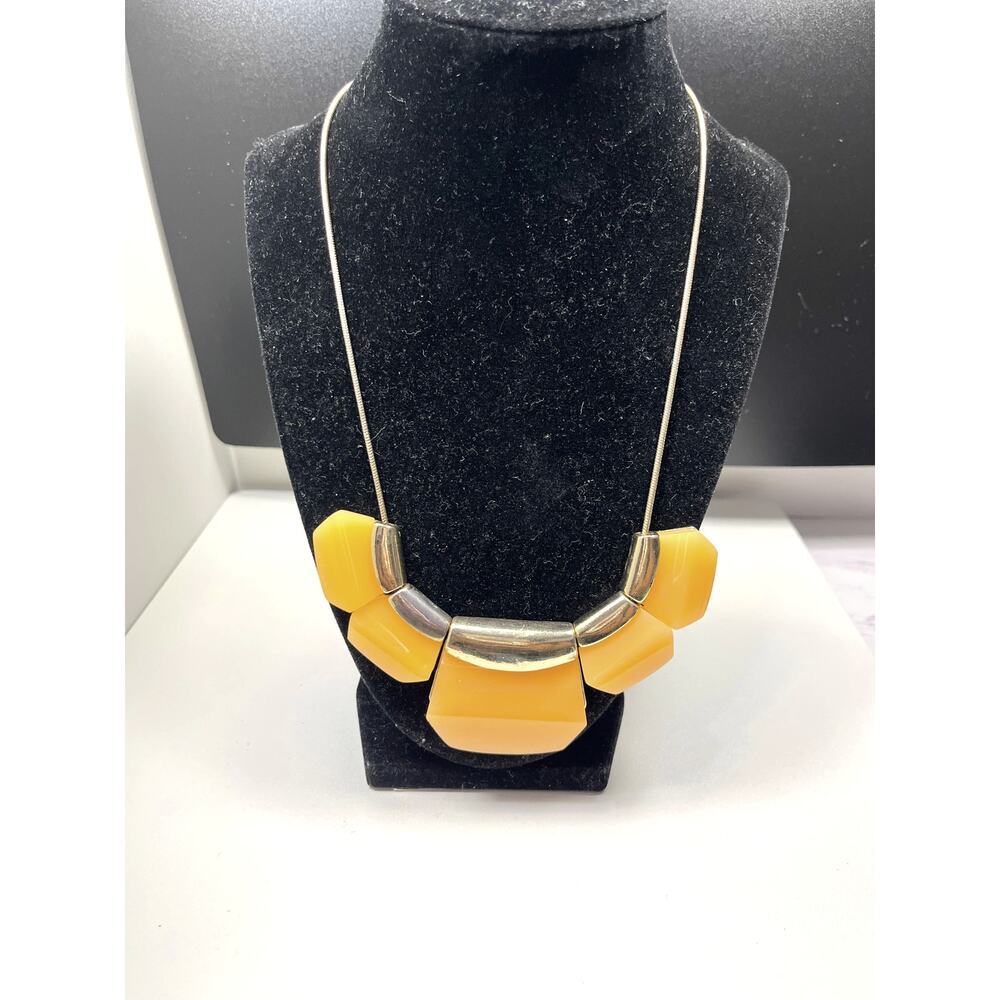 Gold & Yellow Geometric Statement Necklace, Chunky Resin Choker Retro Jewelry 80